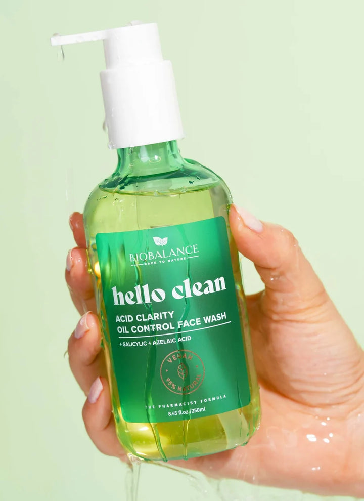 BIO BALANCE HELLO CLEAN ACID CLARITY OIL CONTROL FACE WASH - 250ml | بايو بالانس غسول للوجه هيلو كلين للتحكم بالدهون - 250 مل