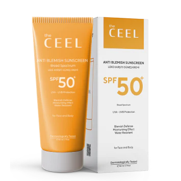 the CEEL Anti Blemish Sunscreen Spf50+ Broad Spectrum -50ml | ذا سيل واقي شمسي يمنع التصبغات - 50 مل