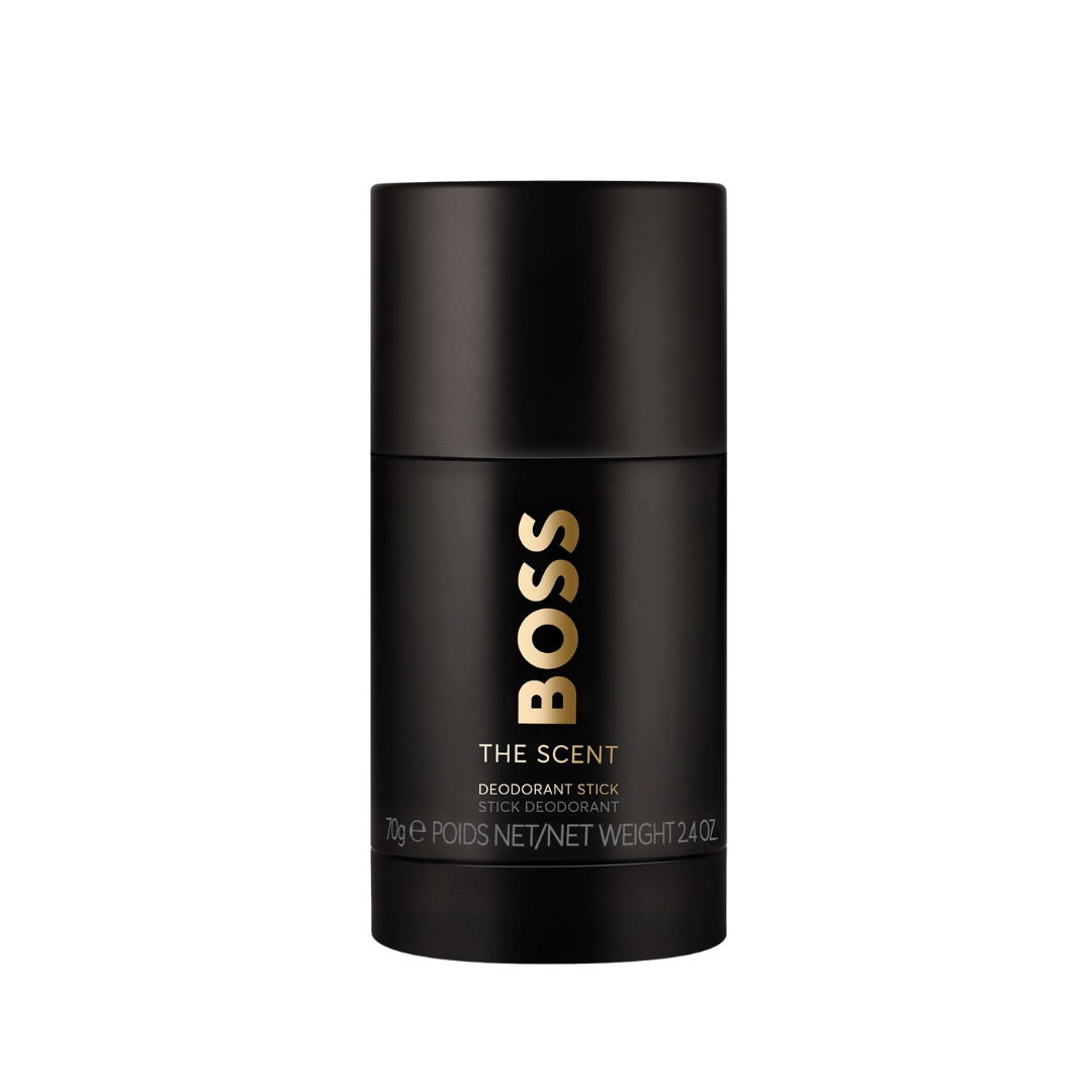 Hugo Boss Boss The Scent deodorant stick 75ml black cylinder with gold and gray text