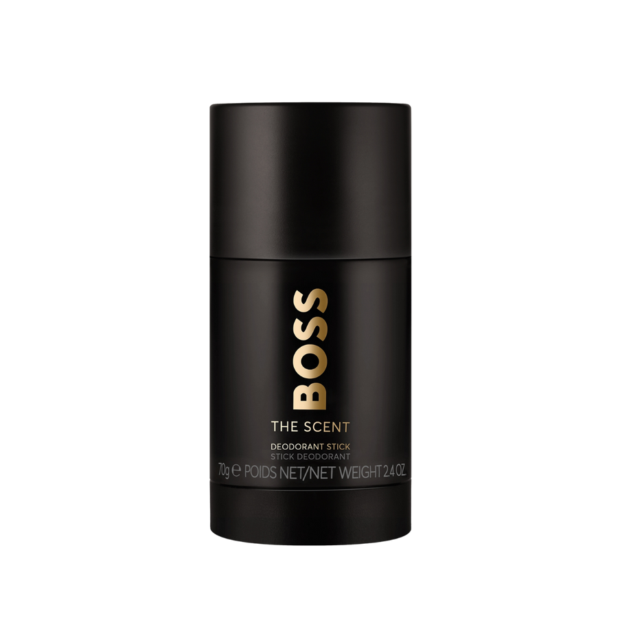 Hugo Boss Boss The Scent deodorant stick 75ml black cylinder with gold and gray text
