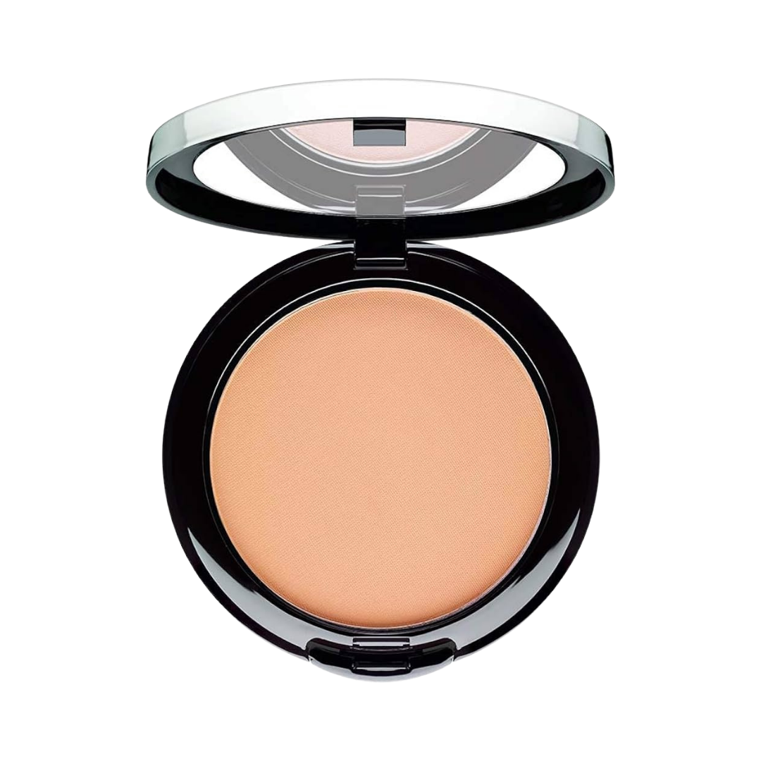 ARTDECO Skin Yoga Face Compact Powder, beige color, in a sleek black compact with mirror.