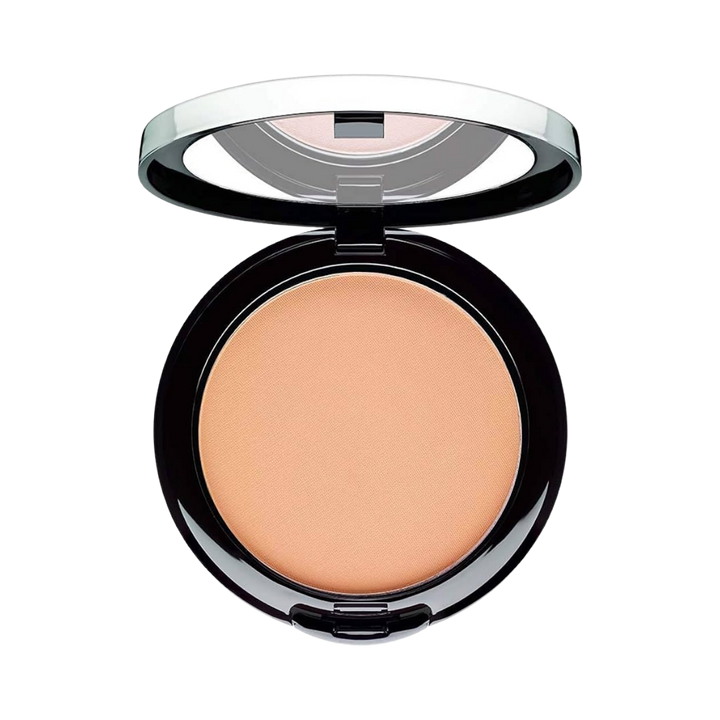 ARTDECO Skin Yoga Face Compact Powder, beige color, in a sleek black compact with mirror.