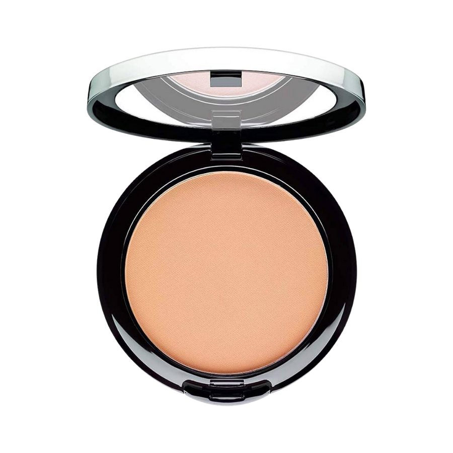 ARTDECO Skin Yoga Face Compact Powder, beige color, in a sleek black compact with mirror.
