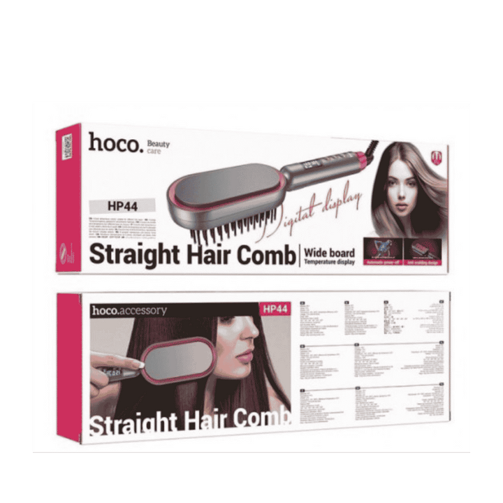 Hoco HP44 electric straight hair comb with wide board and digital temperature display in box.