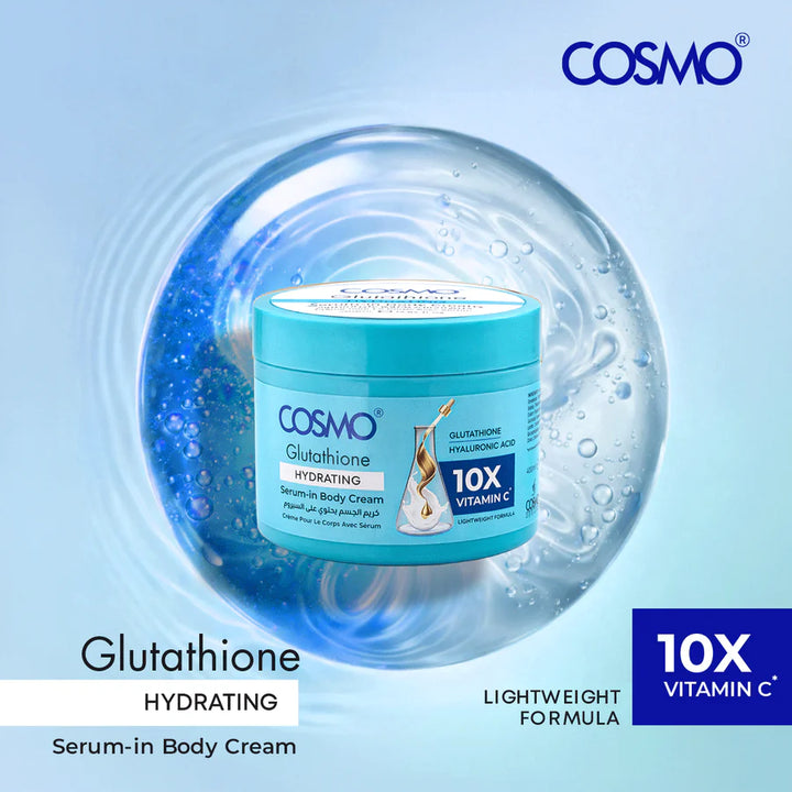 COSMO COSMETICS BODY CREAM SERUM-IN HYDRATING - 400ml |كوزمو كريم جسم مرطب بالسيروم والجلوتاثيون – 400 مل