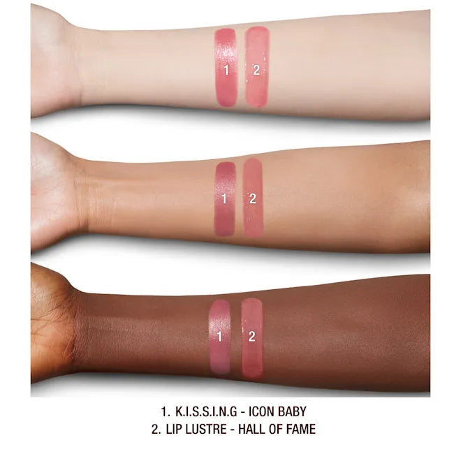 CHARLOTTE TILBURY Kissing Duo Set Icon Baby & Hall Of Fame Lip Lustre - 3.5ml | مجموعة شارلوت تيلبري كيسينغ ديو – أيكون بيبي & هول أوف فايم ليب لاستر – 3.5 مل
