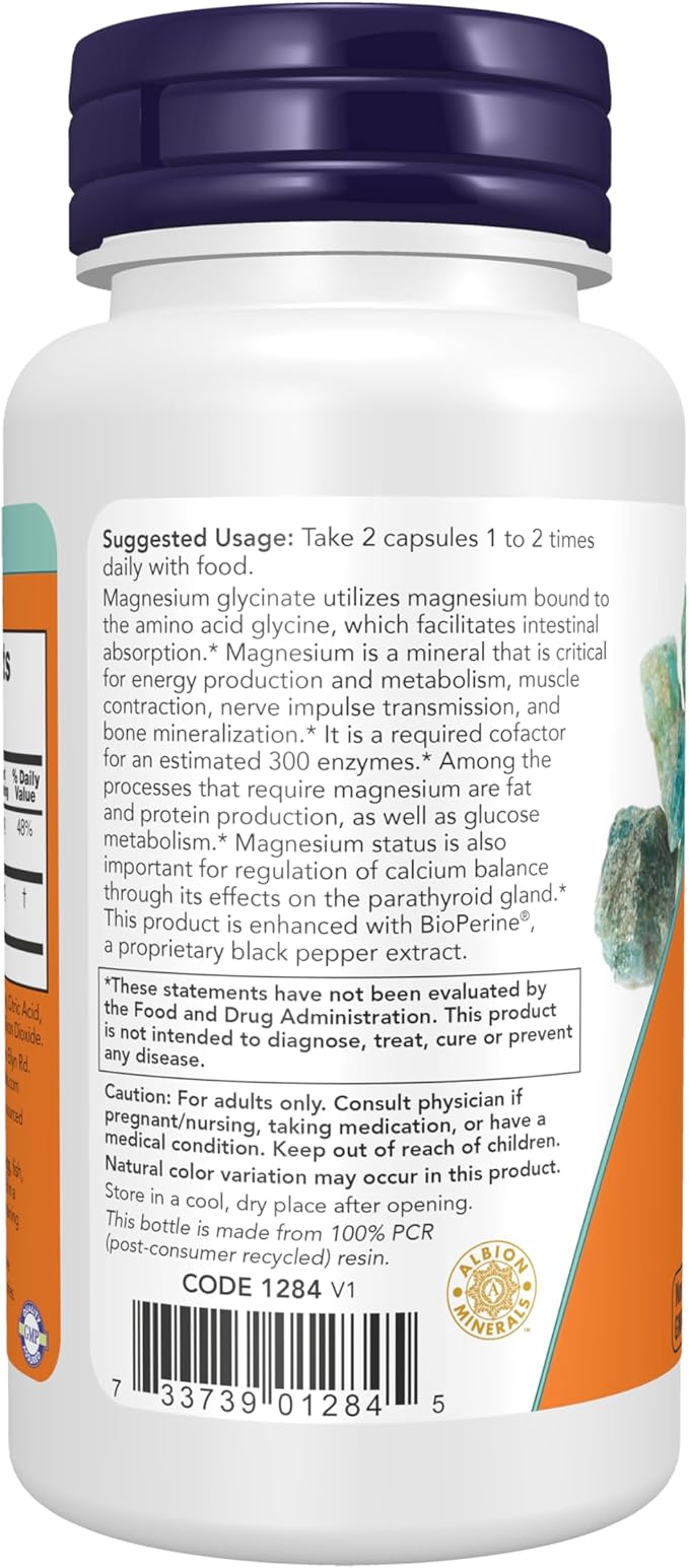 now Magnesium Glycinat with BioPerine - 60 Veg Capsules | ناو مغنيزيوم جليسينات - 60 كبسولة