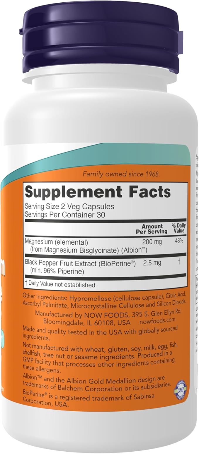 now Magnesium Glycinat with BioPerine - 60 Veg Capsules | ناو مغنيزيوم جليسينات - 60 كبسولة