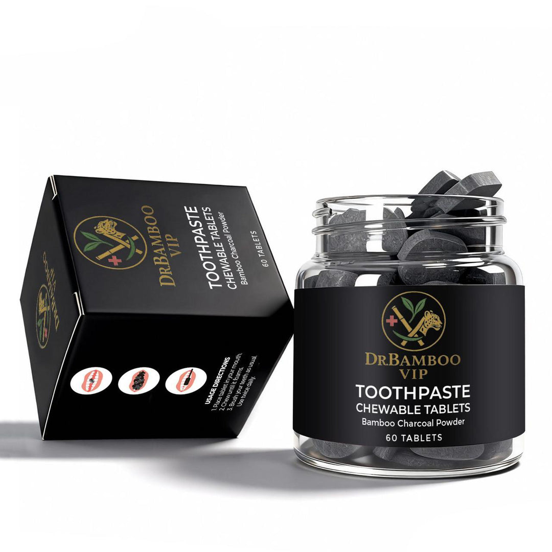DR. BAMBOO Toothpaste Chewable Tablets Black - 60 Tablets - 60 tablets | دكتور بامبو أقراص معجون أسنان بفحم الخيزران - 60 قرص