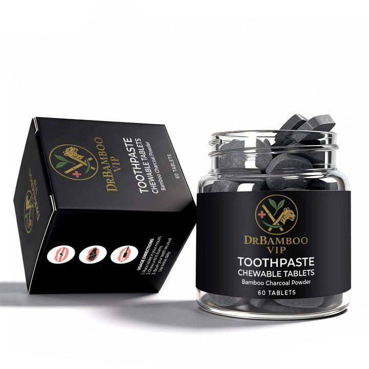 DR. BAMBOO Toothpaste Chewable Tablets Black - 60 Tablets - 60 tablets | دكتور بامبو أقراص معجون أسنان بفحم الخيزران - 60 قرص