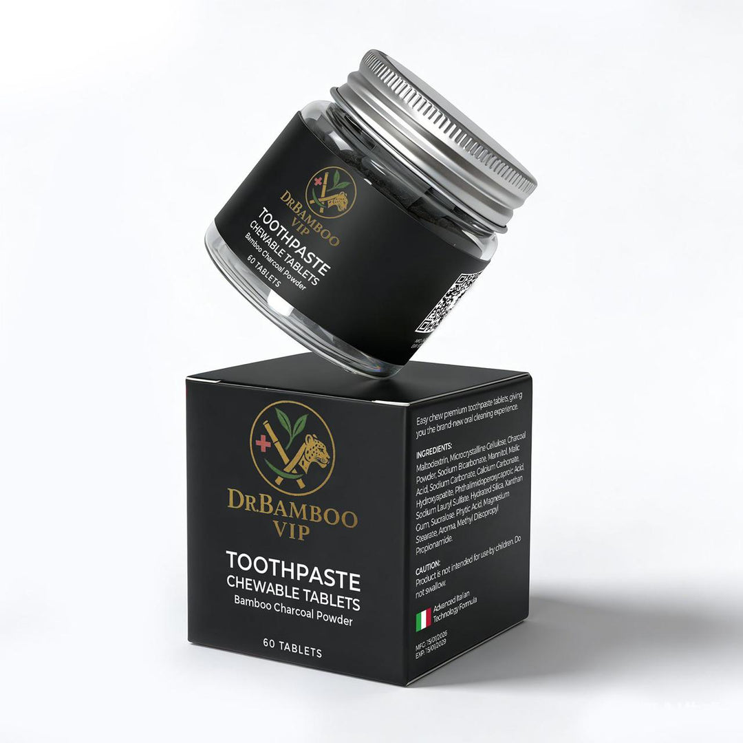 DR. BAMBOO Toothpaste Chewable Tablets Black - 60 Tablets - 60 tablets | دكتور بامبو أقراص معجون أسنان بفحم الخيزران - 60 قرص