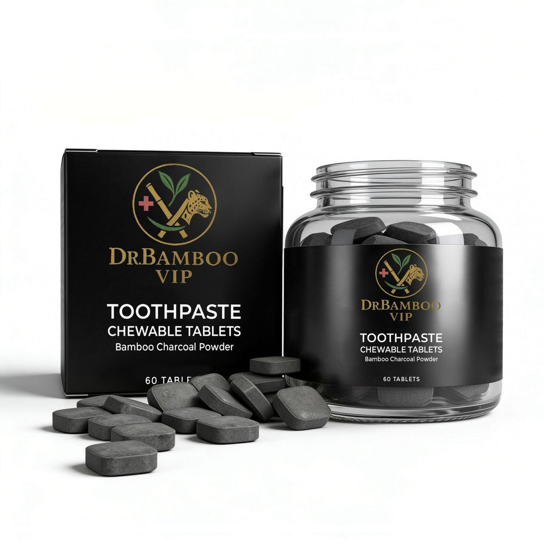 DR. BAMBOO Toothpaste Chewable Tablets Black - 60 Tablets - 60 tablets | دكتور بامبو أقراص معجون أسنان بفحم الخيزران - 60 قرص
