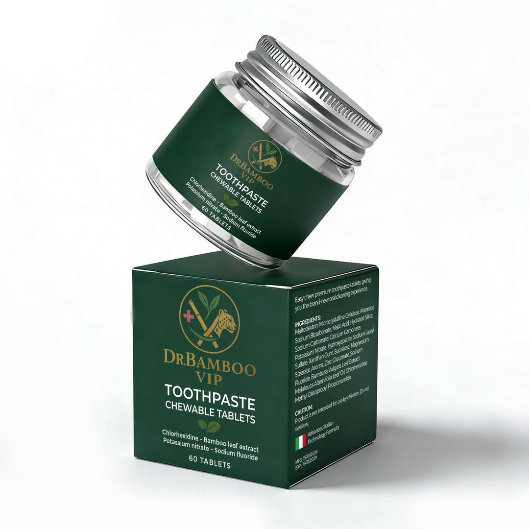 DR. BAMBOO Toothpaste Chewable Tablets White - 60 Tablets | دكتور بامبو اقراص معجون أسنان قابلة للمضغ - 60 قرص