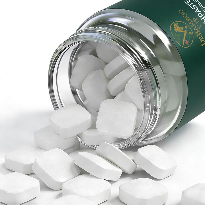 DR. BAMBOO Toothpaste Chewable Tablets White - 60 Tablets | دكتور بامبو اقراص معجون أسنان قابلة للمضغ - 60 قرص