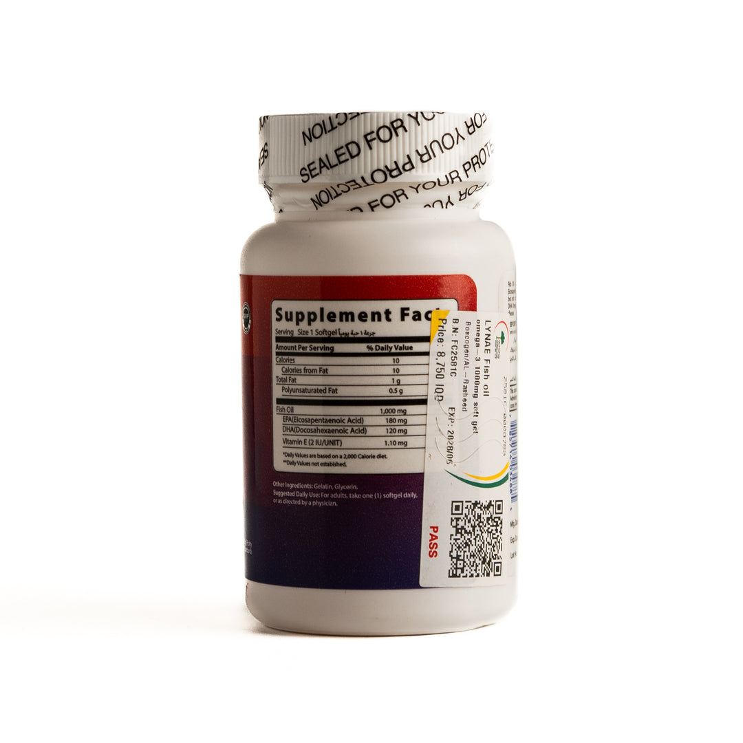 LYNAE Fish Oil Omega -3 - 30 Softgel | ليناي مستخلص زيت السمك أوميغا-3 1000 ملغ - 30 سوفت جل