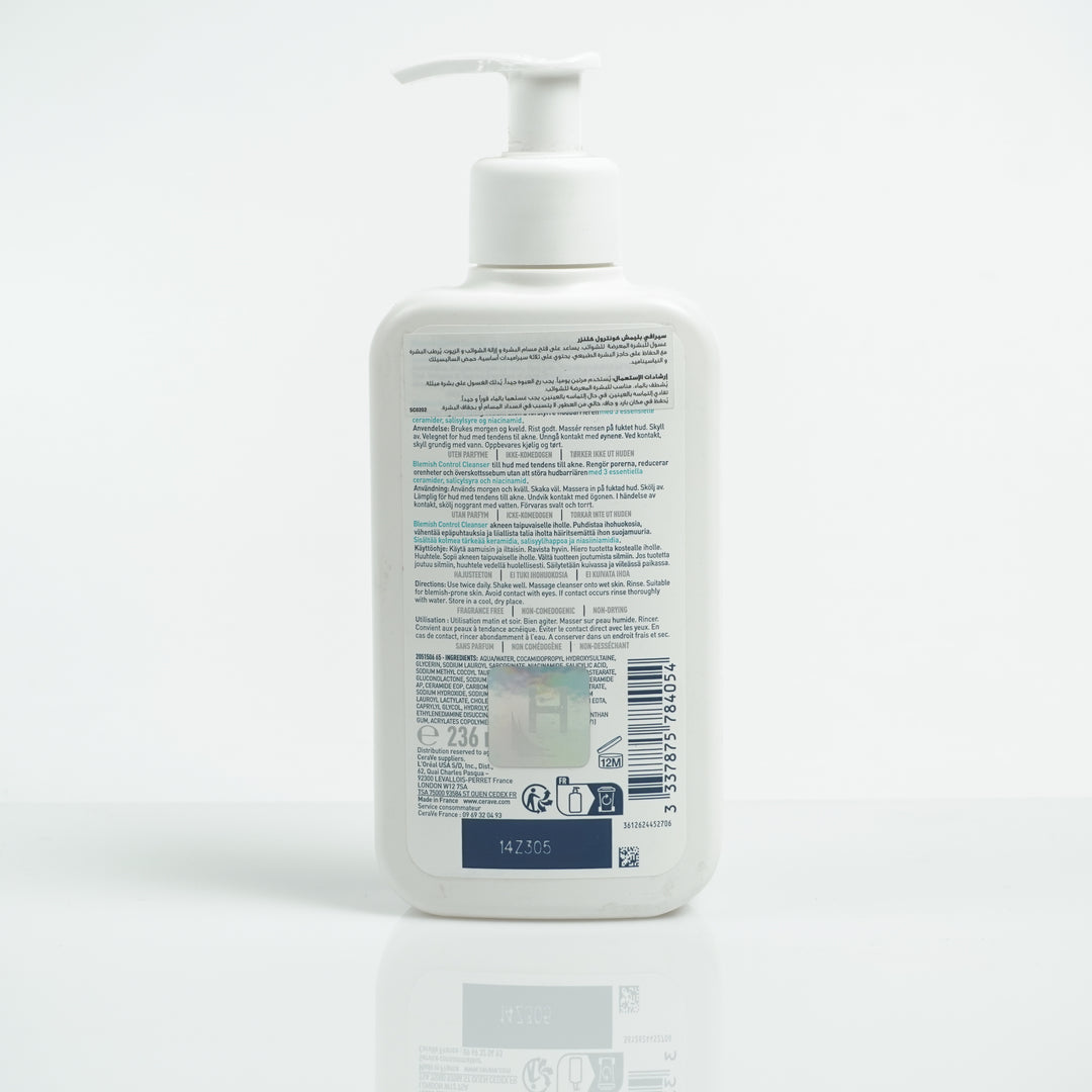 CeraVe Blemish Control Cleanser Face Wash For Acne & Blemish Prone Skin with 2% Salicylic Acid, Niacinamide and Ceramides -236ml | سيرافي غسول لحب الشباب - 236 مل
