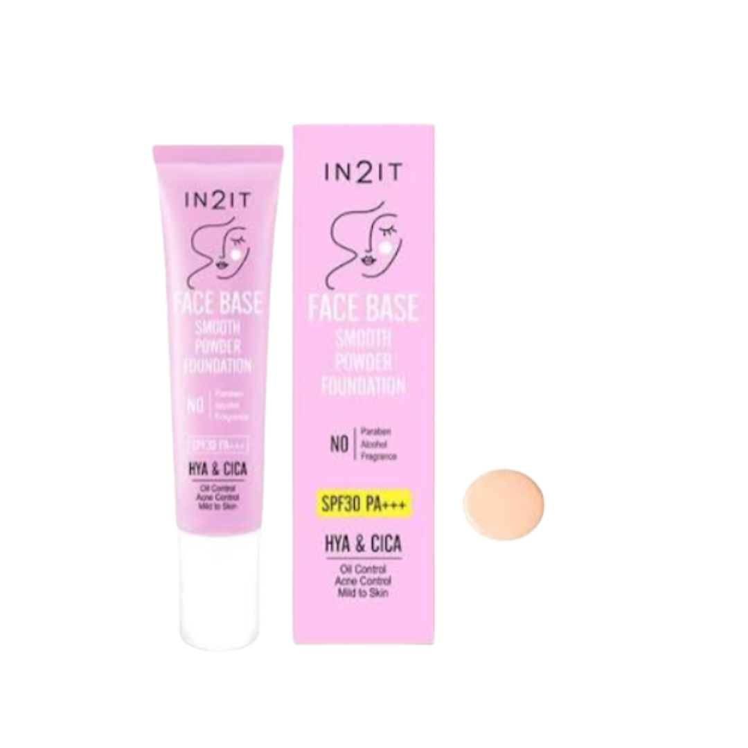 IN2IT Face Base Smooth Powder Foundation SPF30 PA+++ HYA & CICA shade BSQ 101 Light pink tube and box