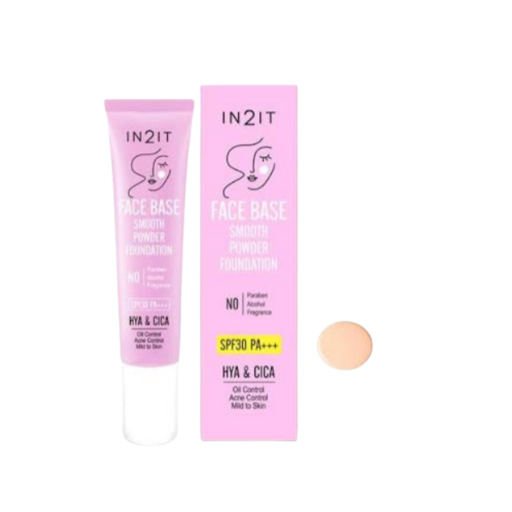 IN2IT Face Base Smooth Powder Foundation SPF30 PA+++ HYA & CICA shade BSQ 101 Light pink tube and box