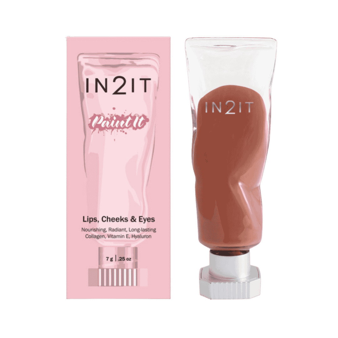 IN2IT Paint It tint tube and pink box packaging for lips cheeks and eyes makeup product
