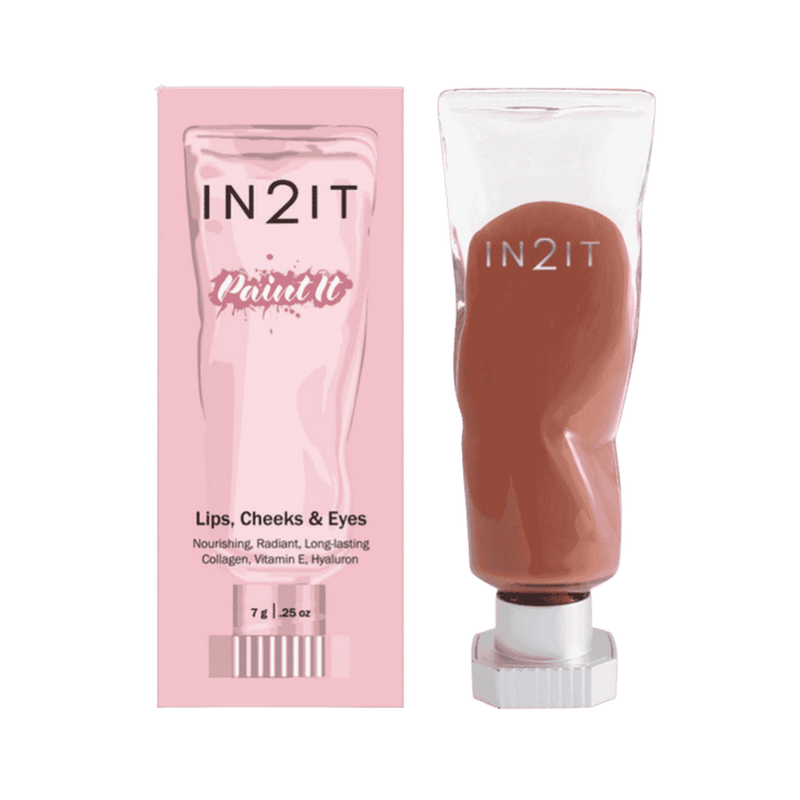 IN2IT Paint It tint tube and pink box packaging for lips cheeks and eyes makeup product