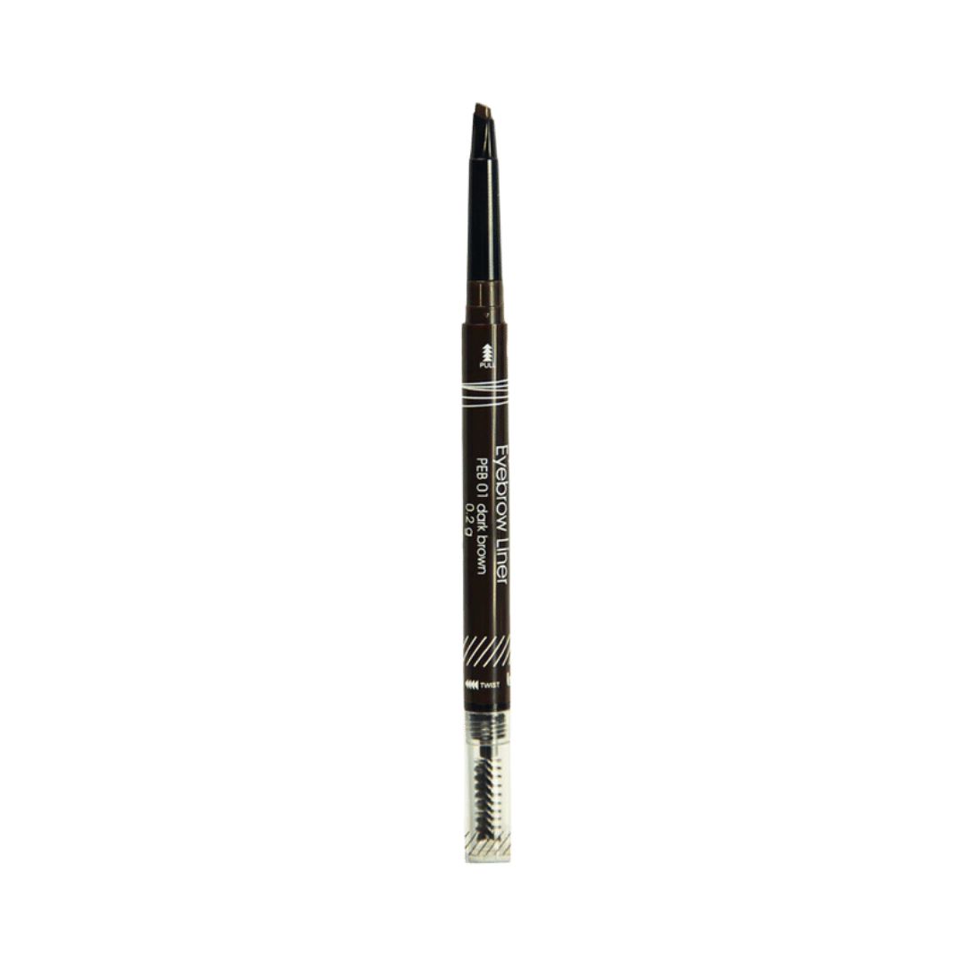 IN2IT Perfect Brown eyebrow liner pencil with built-in brush, soft texture, matte natural brown color, 0.2g packaging.