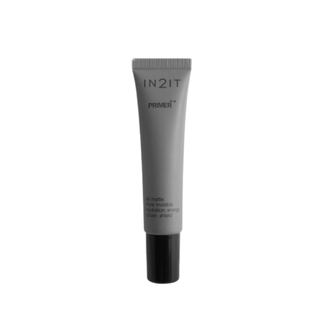 IN2IT Primer++ All Matte face primer in gray tube with black cap.