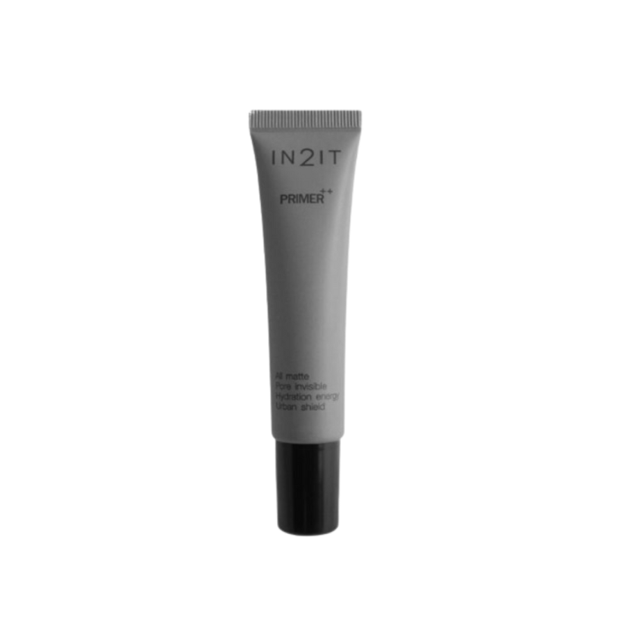 IN2IT Primer++ All Matte face primer in gray tube with black cap.