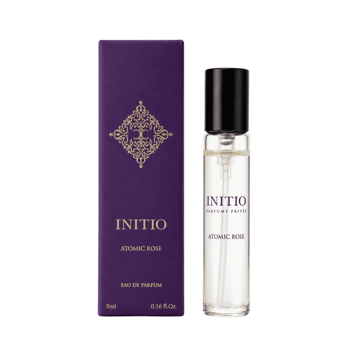 INITIO Atomic Rose eau de parfum 5ml spray bottle with black cap and purple box packaging