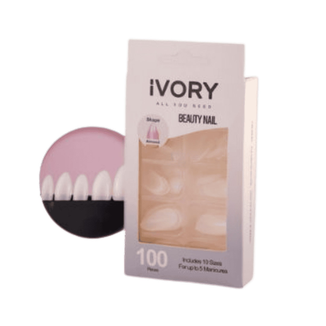IVORY beauty nail almond shape artificial nails 100 pieces clear tips plastic box packaging