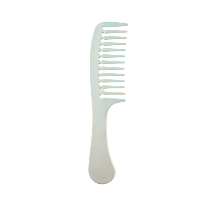"iVORY Wide Tooth Comb, mint green color, designed for gentle hair detangling, perfect for wet or dry hair."