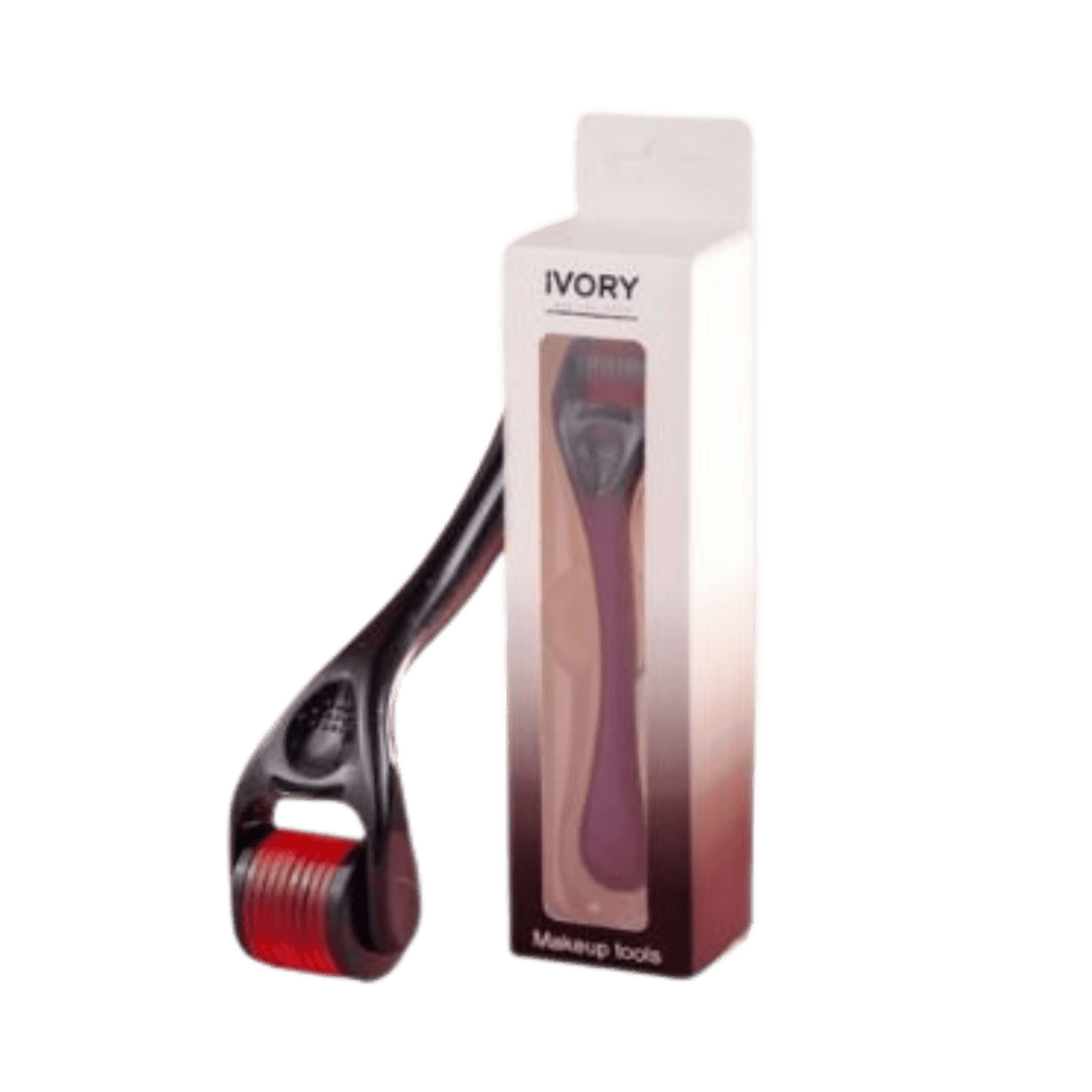 IVORY derma roller microneedling tool black handle red roller head with retail box packaging
