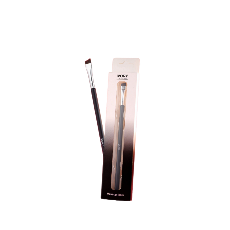 Ivory angled makeup brush, packaged in a sleek box, designed for precise application.