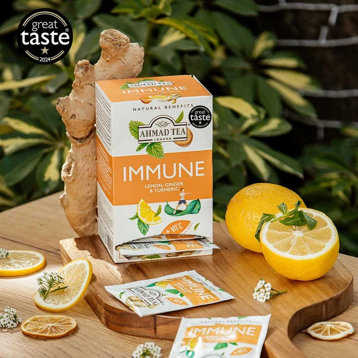 Ahmad Tea Immune Lemon Ginger Turmenic +Vit C 20 Pcs - 30g  | شاي أحمد شاي أعشاب طبيعي بنكهة الليمون والزنجبيل والكركم - 30غ