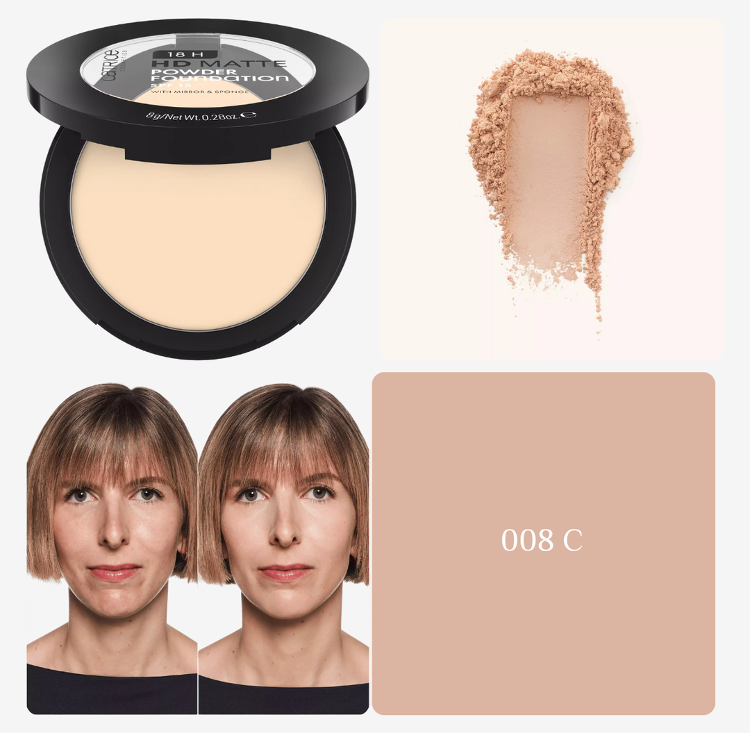 Catrice 18H Hd Matte Powder Foundation - 8g | كاتريس كريم أساس بودرة 18 ساعة بتأثير مطفي - 8 غرام
