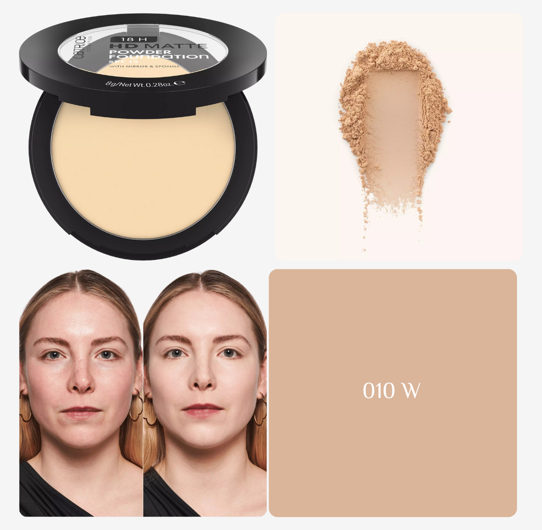 Catrice 18H Hd Matte Powder Foundation - 8g | كاتريس كريم أساس بودرة 18 ساعة بتأثير مطفي - 8 غرام