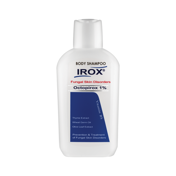 IROX Octopirox 1% body shampoo for fungal skin disorders, white bottle with blue label