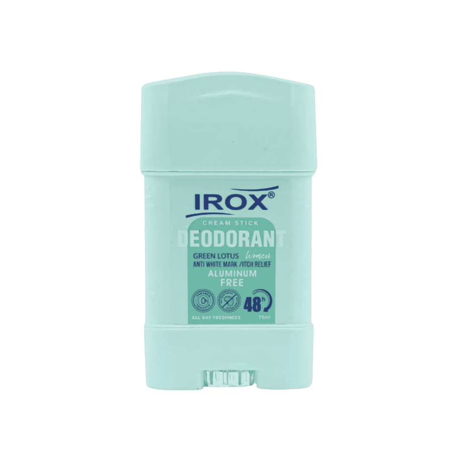 IROX Green Lotus Natural cream stick deodorant, mint green container, aluminum-free, 75ml