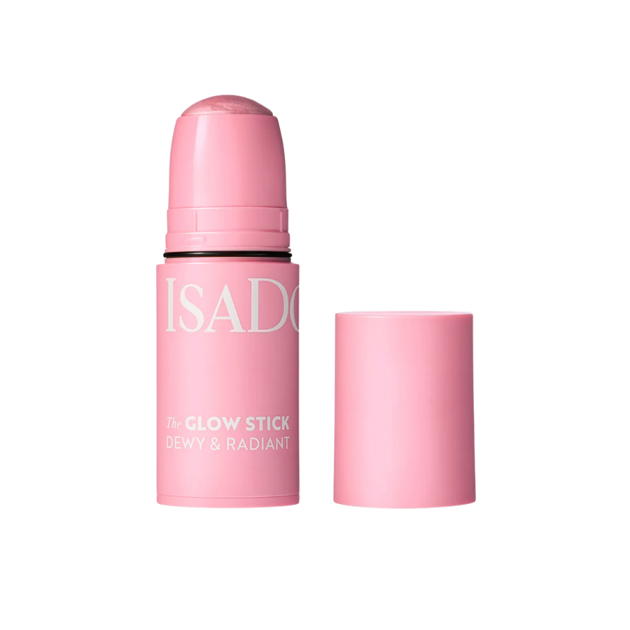 IsaDora Glow Stick highlighter, pink twist-up tube with cap, dewy radiant finish cream stick