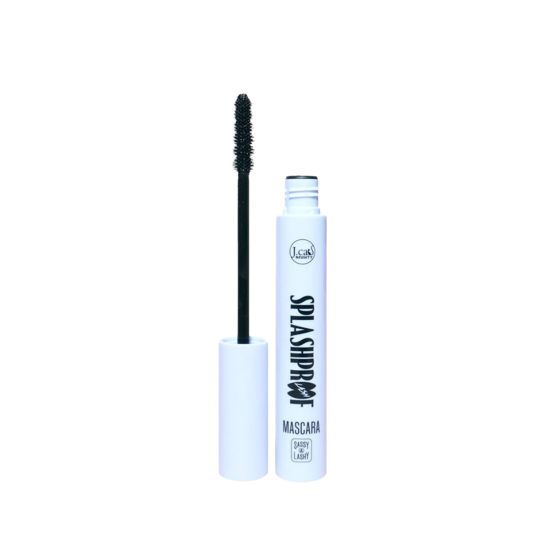 J.Cat Sassy & Lashy Splashproof Lash mascara, 8.5g, in a white tube with black brush.