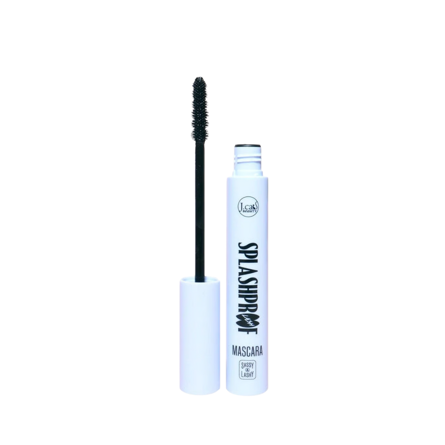 J.Cat Sassy & Lashy Splashproof Lash mascara, 8.5g, in a white tube with black brush.