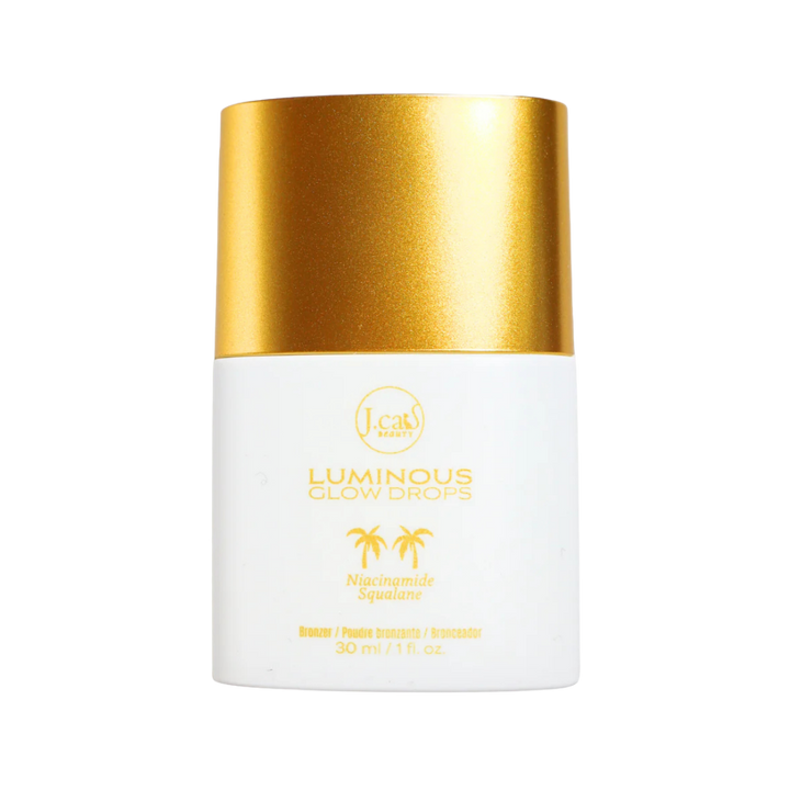 J. Cat Luminous Glow Drops with niacinamide and squalane, 30ml, white bottle with gold cap.