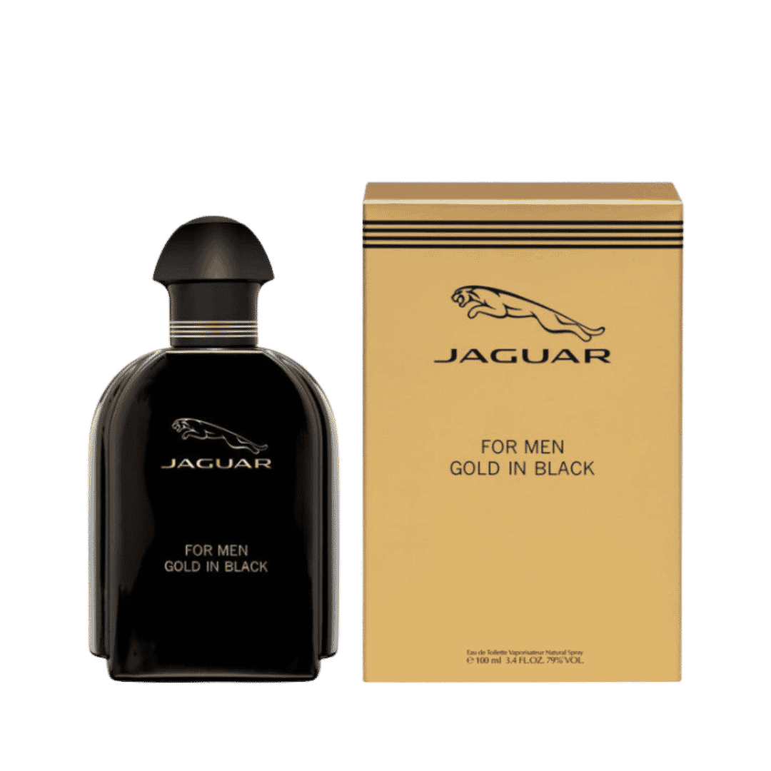 Jaguar Gold In Black Eau de Toilette 100ml men's fragrance in black bottle with gold detailing.