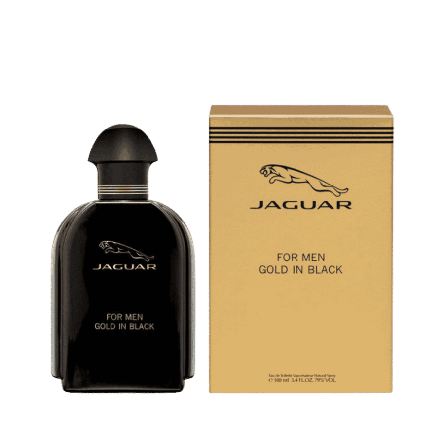 Jaguar Gold In Black Eau de Toilette 100ml men's fragrance in black bottle with gold detailing.