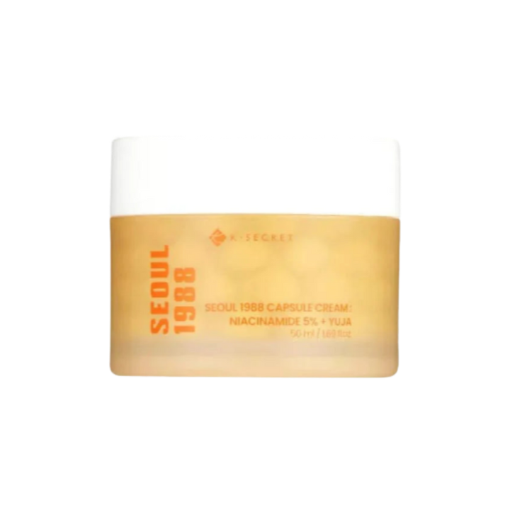 K-Secret Seoul 1988 Capsule Cream Niacinamide 5% Yuja, 50ml, yellow jar with white lid.
