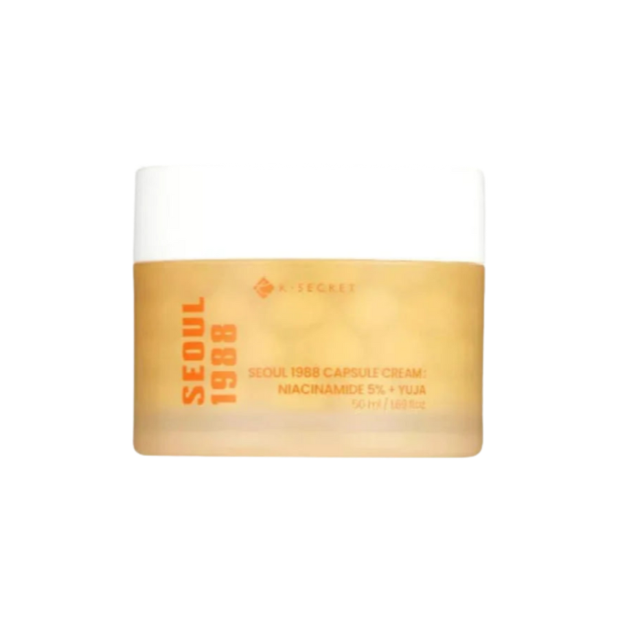 K-Secret Seoul 1988 Capsule Cream Niacinamide 5% Yuja, 50ml, yellow jar with white lid.