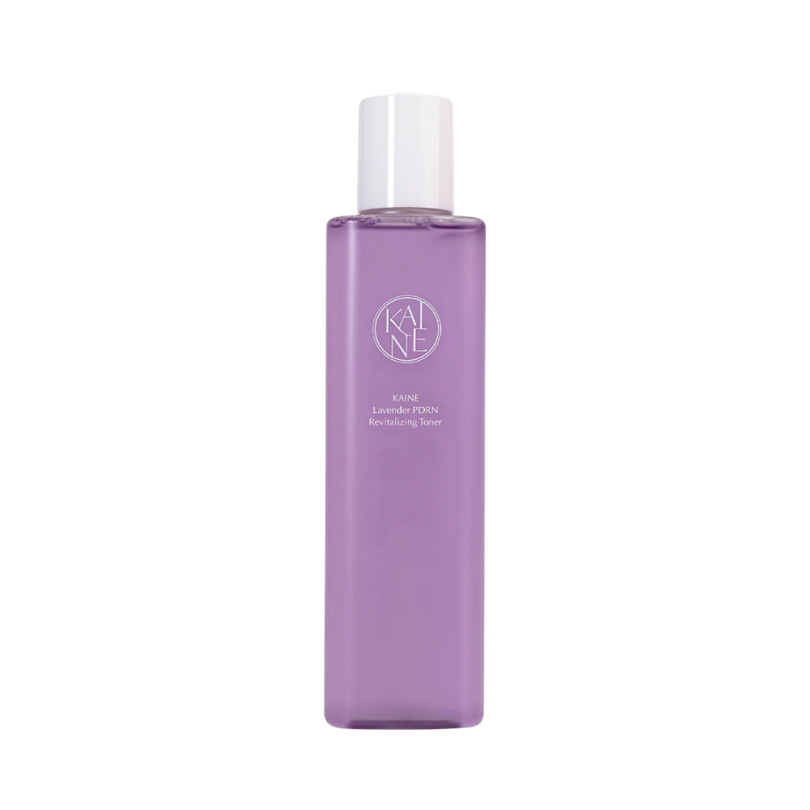 Kaine Lavender PDRN revitalizing toner purple bottle with white cap skincare product minimalist packaging