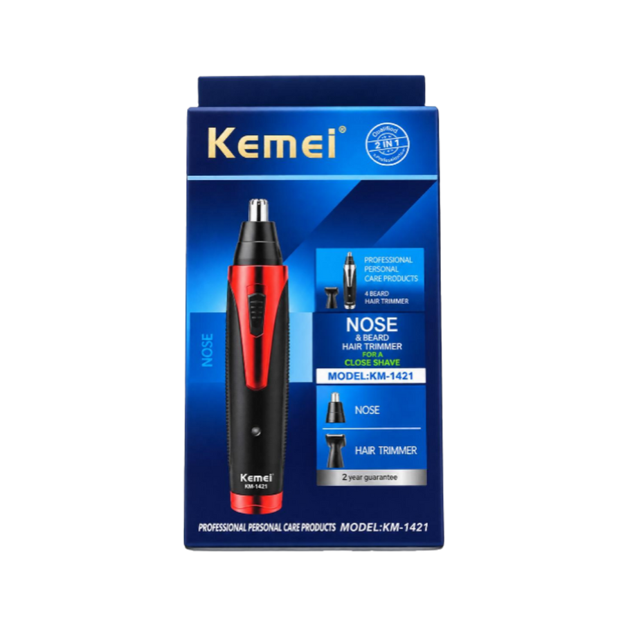 Kemei KM-1421 nose and beard hair trimmer professional personal care product black and red packaging