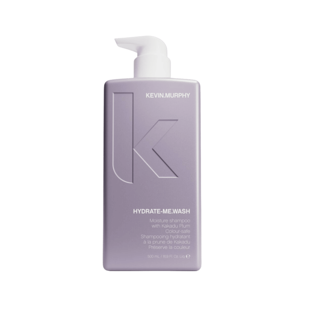 Kevin Murphy Hydrate-Me.Wash moisture shampoo, 500 ml lavender pump bottle with white dispenser and embossed logo.