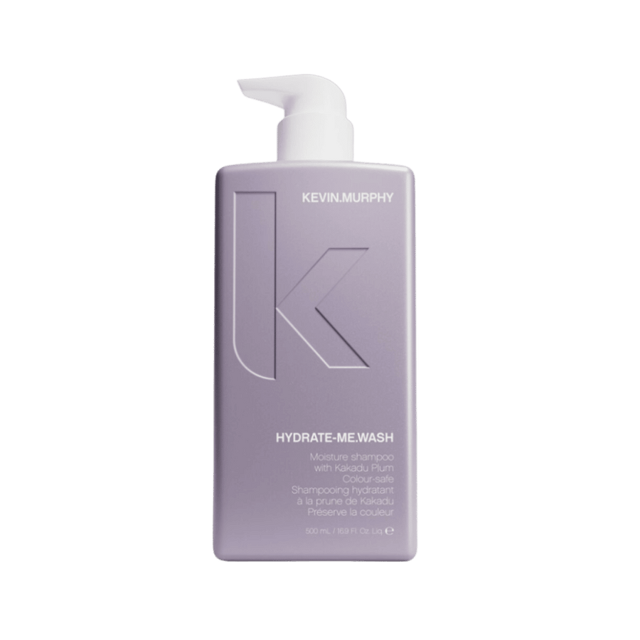 Kevin Murphy Hydrate-Me.Wash moisture shampoo, 500 ml lavender pump bottle with white dispenser and embossed logo.