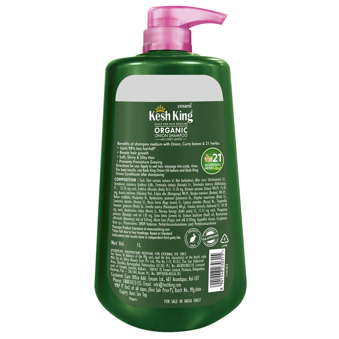 Kesh King Organic Onion Shampoo with Curry Leaves - 1L | كيش كينج شامبو بخلاصة البصل العضوي - 1 لتر